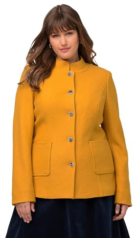 Ulla Popken Boiled Wool Janker avec Laine Vierge Blazer, Jaune Moutarde Clair, 52 Femme