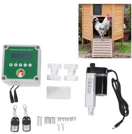 Abridor Automático de Puerta de Gallinero con Temporizador, Sensor de Tiempo, Kit de Motor Eléctrico para Puerta de Gallinero con Sensor de Luz, Control Remoto de 100 a 240 V (Enchufe de la UE)