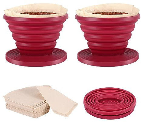 Barnaous 2 Stück Handgebrühter Kaffeefilter Kaffeetropfer Silikon Kaffeetrichter - Faltbarer Wiederverwendbar Papierloses Sieb für Papier-Kaffeefilter,Zuhause,Büro
