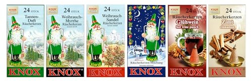 Knox Coni di incenso in set da 6 pezzi con 24 pezzi per confezione, coni di incenso in taglia M, in diverse varianti di profumo come profumo di abete, mirra di incenso, sandalo di incenso, mix