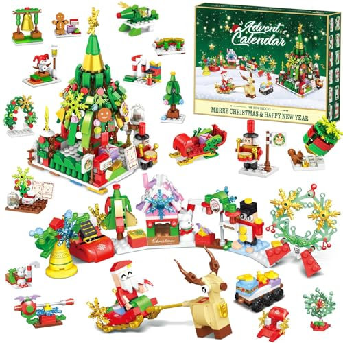 Adventskalender 2025 Kinder für Weihnachten Bauspielzeug,Mini Bausteine Blocks,Weihnachts Countdown 12 in 1 Blocks Spielzeug 618 Pcs,Weihnachts Geschenk für Erwachsene Jungen und Mädchen(Grun)