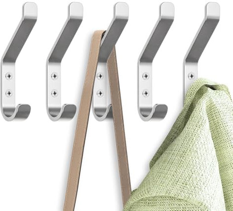 GlazieVault Coat Hooks for Wall – Door Hooks (5 Pack) - Heavy Duty Coat Hooks Wall Mounted - Premium Design Rust Free Wall Hooks for Hanging