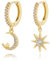 925 Sterling Silber Creolen Ohrringe mit Anhänger, Asymmetrische Stern Mond Funkelnde CZ Tropfen Ohrringe für Damen, Hypoallergen 14K Vergoldet Kleine Schlafen Knorpel Ohrringe Schmuck Geschenk