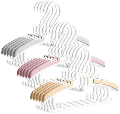 Vivikivi 15 stück Kinderkleiderbügel,Stapelbare Babykleiderbügel mit Haken,Kleiderbügel Kinder Antirutsch,Verstellbare Baby Kleiderbügel für Kinderbekleidung und Baby Garderobe