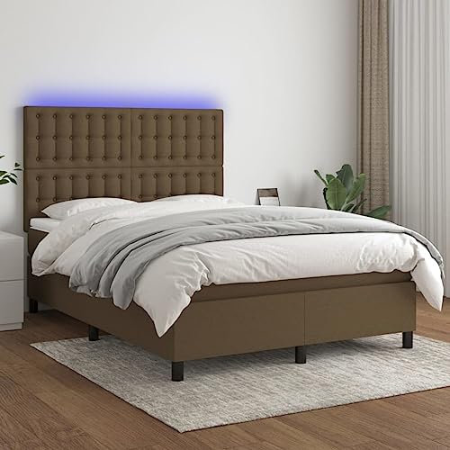 Homgoday Boxspringbett Matratze und LED Dunkelbraun 140 x 200 cm Stoff, Bett Bettrahmen Rahmen, Rahmen, Modernes Bett, Struktur Wohnzimmer Schlafzimmer Model 3135200IT