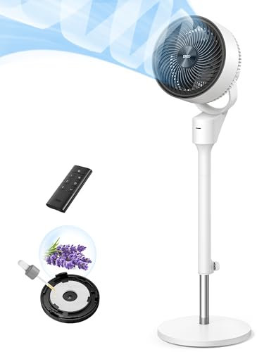 Dreo Ventilatore a Piantana Silenzioso 25dB, Oscillazione Orizzontale Automatica 80°, 3 Velocità, Portata fino a 24m, Potente con Telecomando, Inclinazione Verticale Manuale 90°, Timer 6 Ore