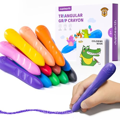 JUPITEARTH 12 Colors Triangle Crayons for Kids Ages 4-8