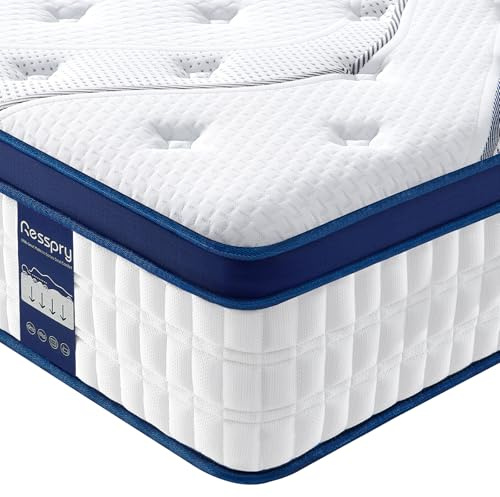 Resspry Double Mattress,10.3Inch Memory Foam Mattress with 7-Zone Support and Sleep Cooler,Meidum Firm Hybrid,The SAGA Collection,Double(135×190×26cm)