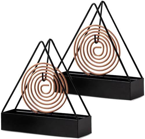 2 supporti per spirali antizanzare in ferro nero, triangolari, tutto metallo, vassoio portaspirale da appendere, raccoglicenere, porta incenso in materiale ignifugo, decorazione per esterni, casa