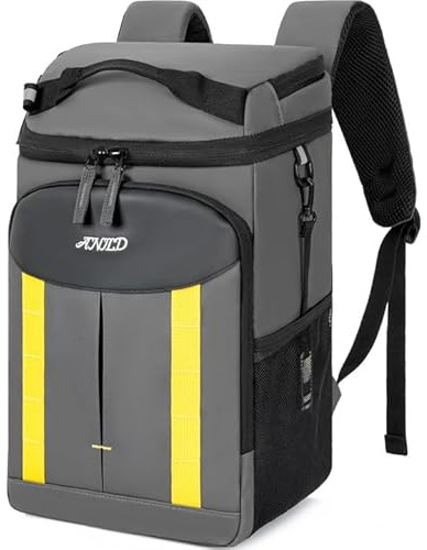 AKOZLIN Sac à dos isotherme pour 30 canettes, imperméable, anti-fuite, 2 compartiments isothermes, sac thermique avec poignée pour camping, plage, voyage, randonnée, gris foncé