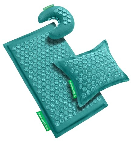 Pranamat Acupressure Large Mat with Regular & Moon Pillow Set, Premium Acupressure Therapy for Pain Relief and Relaxation, Handcrafted in Europe with Sustainable and Natural Materials (Azur)
