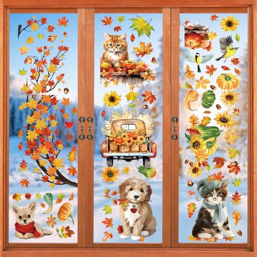 Tapvai 9 Lascia vetrofanie, 93 pezzi di foglie finte per decorazioni, immagini per il bar della stanza per bambini, decorazioni per la casa del Ringraziamento, ornamenti per feste di gratitudine