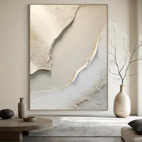 GOSRD Impressions sur toile, peinture florale dorée sur toile, art mural crémeux, art floral abstrait, décoration murale pour salon, maison, 60 x 90 cm, sans cadre