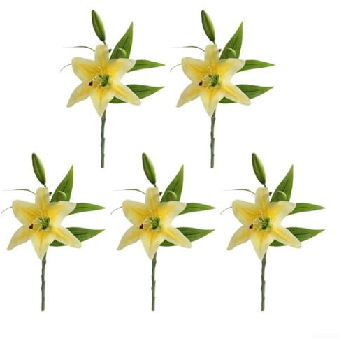 Sumsoctober Fiori di giglio artificiali per bouquet di nozze, realistici al tatto, in poliuretano, con 6 steli per set, lunghezza 38 cm, fiori artificiali per feste, centrotavola (giallo)