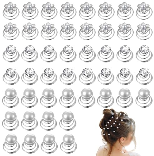 60 Stück Haarschmuck Hochzeit Haarspiralen Strass Perle Haarspiralen Silber Kristall Haarnadeln Brautschmuck Haare Perlen Strass Curlies Haarclips für Haare Frauen Braut Abschlussball und Party