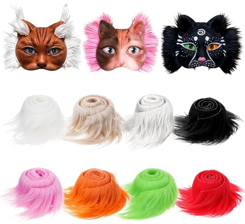 Tyqour 8 Pcs Faux Fur Strips for Therian Mask - Fluffy Fuzzy Fake Fur Fabric for Furry Mask DIY Material, Perfect for Crafts and Cosplay