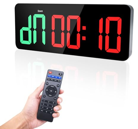 Ousmile Timer Sport, Minuteur Fitness 3 Grand Ecran Time, 12/24 Heures Horloge Murale Numérique LED, Chronomètre avec Télécommande, Minuteur d'intervalle, Time pour Salle de Sport Garage à Domicile