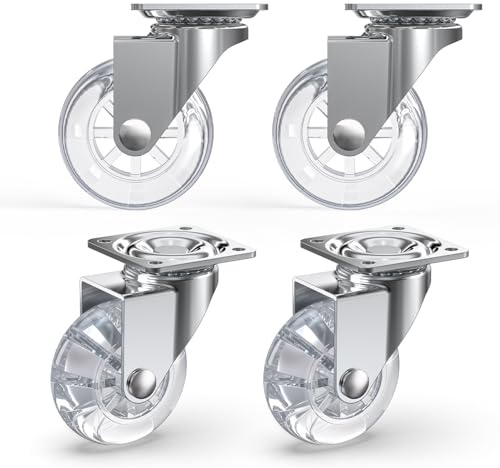2 Inch Clear Casters,Maximum Load Capacity 265lbs Set of 4, 360 Degree Swivel Casters, for Furniture and Workbench, Crystal Clear Wheels for DIY Projects