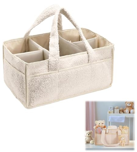 Organizador Pañales,Portátil Cesta Organizadora Bebe,Pañales Bolso Para Bebés,Cesta Cambiador Bebe con Compartimentos y Asas,Organizador de Bolso Cambiador,Bebes Organizadora Pañal para Viajes (Beige)