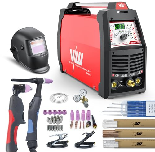 VECTOR WELDING AC/DC WIG Schweißgerät SET mit Plasmaschneider, New York 2500 HF-Zündung, MMA 170A | Inkl. Helm& Zubehör | Für Alu, Edelstahl, Stahl