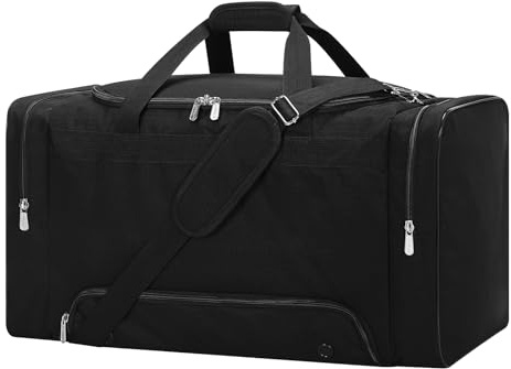 LONALIA 54L Mens Sports Gym Bag with Shoes Compartment - 24 inch Holdall Duffle Bags for Football Fitness Weekend (Black)