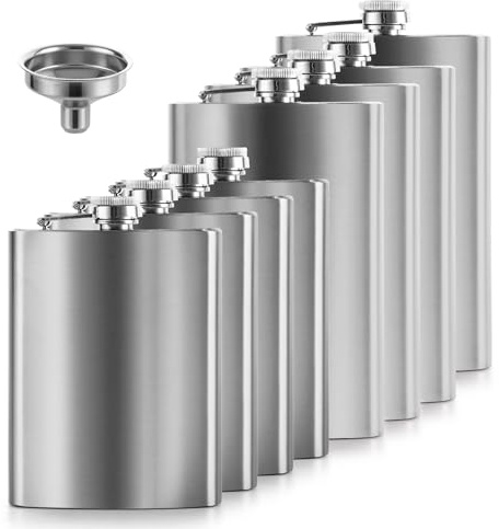 LDXDRU 8PCS Hip Flasks for Liquor, 8/10oz Silver Stainless Steel Hip Flask