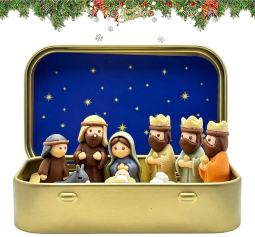 Miniatyr Julkrubba Scen 3D-utskrivna religiösa fickformat figurer i en | Julens Krubbscen Figuriner För Bruk Vid Sängbord, Skrivbord, I , På Bokhyllan, Vid Öppen Spis, Inomhus Och På