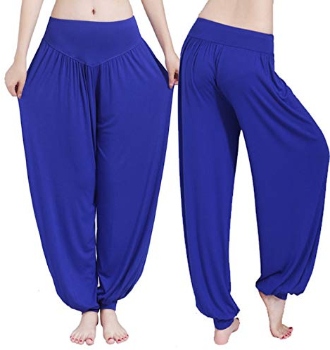WSLCN damer flickor dansbyxor lös magsvans pilates yogabyxor mjuk elastiskt band hög elasticitet enfärgade fria byxor