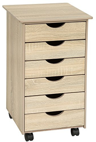 tectake 800055 Rollcontainer mit Rollen und 6 Schubladen - Diverse Farben - (Eiche | Nr. 401788)