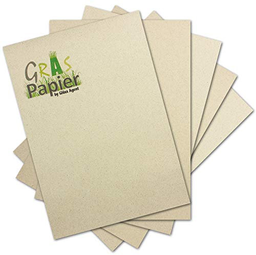 100x ÖKO Briefpapier aus Graspapier DIN A4 - Recycling Papier 160 g/m² - Umwelt Bastelpapier für Einladungen oder Menükarte - Glüxx Agent