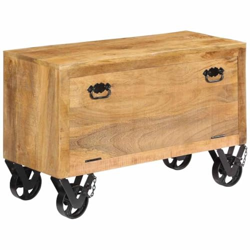 vidaXL Mangoholz Massiv Schuhschrank mit 4 Rollen Schuhregal Regal Schuhablage Schuhkommode Flurbank Ablage für Schuhe Flurschrank 86x35x55cm