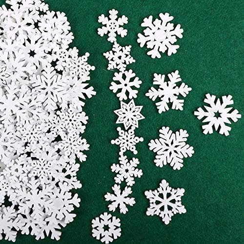 VINFUTUR 100 Stücke Weihnachtsdeko Schneeflocken Holzdeko 25mm 35mm Mini Schneeflocken Holzscheiben Streudeko für DIY Basteln Weihnachten Tischdeko Winterdeko