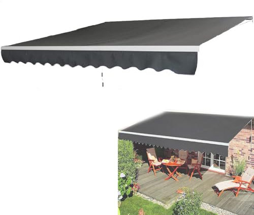 UISEBRT Store Banne Auvent de Balcon Manuel Rétractable avec Tissu Aluminium Résistant aux UV pour Terrasse, Bistro (Gris Foncé, 300 x 250 cm)