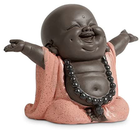 JUJOYBD Kleiner Lachender Buddha, Niedliche Mönch Statue, Süßer grinsender Buddha aus Keramik, Ornament Figur, Geschenk Dekoration für Schreibtisch Wohnzimmer 7,8 cm hoch, Orange