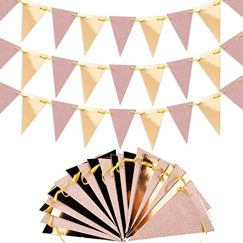 12 m glitterpapper flaggbanderoll – 60 st triangel flagga girlang – 9,5 x 14 cm vimpel banderoll för födelsedag bröllopsfest tillbehör dekoration
