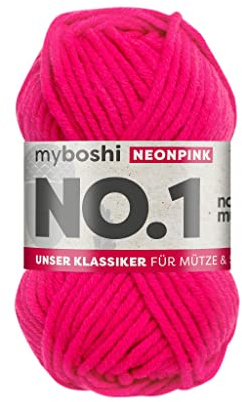 myboshi No.1 Wolle zum Häkeln und Stricken, Schnellstrickgarn, langlebige Mützenwolle, Strickwolle, Häkelwolle, mulesing-frei, 50g, Ll 55m Neonpink, 1 Knäuel