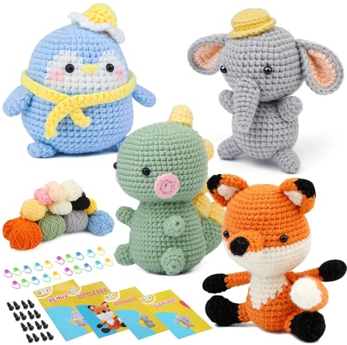 Easusy Crochet Kit, Animal Crochet Kits for Beginners Adults, Including Crochet Hook, Yarn Balls, Needles, Instructions