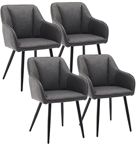 CLIPOP Esszimmerstuhl 4er Set Kunstleder Küchenstuhl Polsterstuhl mit Armlehne und Metall Beine, Retro Design Armlehnstuhl Sessel für Wohnzimmer Esszimmer (4er, Kunstleder Grau)