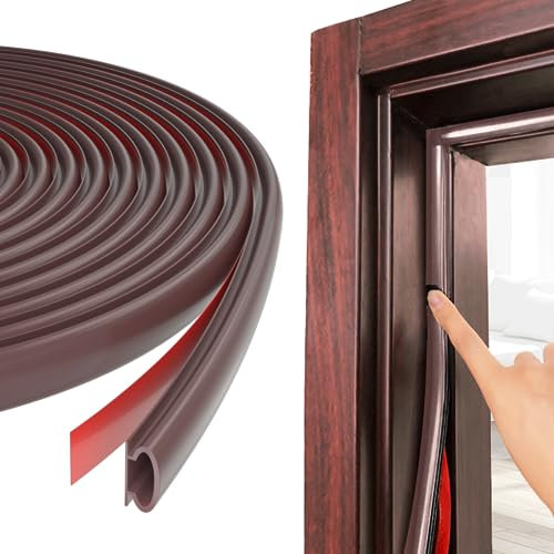 Esufeir 19.7Ft/6M Marrón Goma Burlete Puerta Tira Sellado Ventana,Autoadhesivo Pvc Junta Cinta Insonorizar Aislante Frio para Marcos de Puertas Entrada Casa,Puerta Corredera Madera Aluminio