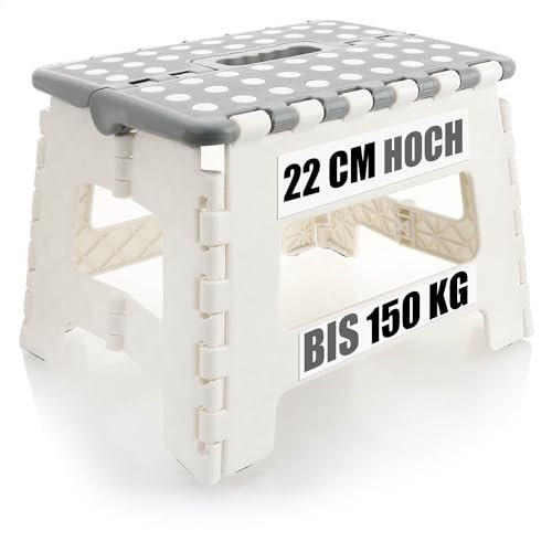 COM-FOUR® Escalón Plegable con Tacos de Goma - Taburete Plegable - Ayuda portátil para Subir - Taburete Plegable Antideslizante - Capacidad de Carga de hasta 150 kg (Blanco/Gris - 1 Pieza)