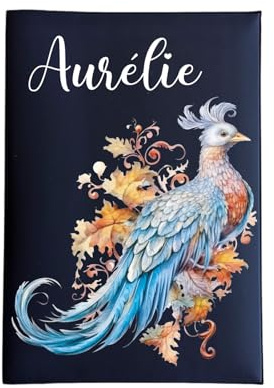 Porte ordonnance motif Paon Oiseau Lyre pour ranger ordonnance, carte vitale, carte mutuelle, rangement dossier médical ref C1012 (Marine)