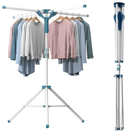 REFORUNG Séchoir à Linge Pliable 110-180cm Étendoir à Linge sur Trépied, Seche Linge en Acier Inoxydable avec 4 Bras, Séchage Vêtement Rabattable Support Linge sur Pied, pour Intérieur et Extérieur