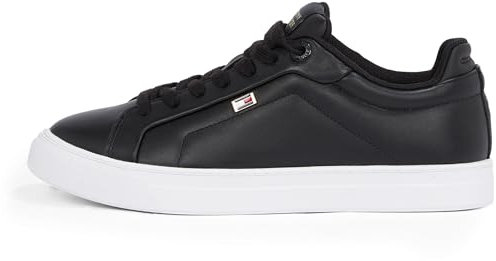 Tommy Hilfiger Damen Court Sneaker Icon Flag aus Leder, Schwarz (Black), 36