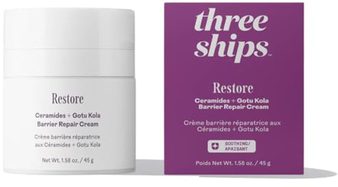 Three Ships Restore Barrier Repair Cream with Ceramides and Centella Asiatia: Strengthens the Skin Barrier, Relieves Redness, Lightweight Moisturiser for the Face for Daily Use (40 g)