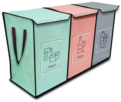 NYIKA Recycling System - Altglas Sammelbehälter - Pfandflaschen Aufbewahrung - Leergut Sammelbehälter - Mülltrennsystem 3fach - Mülltrennsystem - Altpapier Sammler (leicht mediterran)