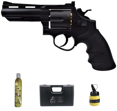 Revólver HFC 132B 4″ Negro | Pistola de Aire comprimido Calibre 6mm y Green Gas + maletin + Botella de Green Gas + biberón 1000 Bolas PVC