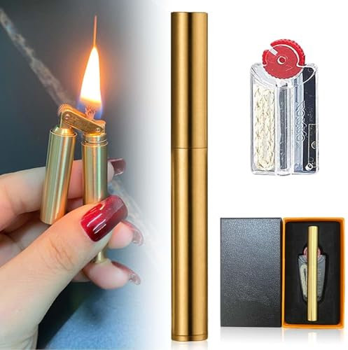 Accendino a scavo, vintage, ricaricabile, al cherosene, in ottone, stile retrò, accendino a petrolio, per candela, cucina, barbecue, campeggio, saldatura (colori ottone) (1)