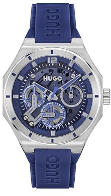HUGO Montre Analogique Multifunction à Quartz pour Homme Collection #Grail Skeleton avec Bracelet en Silicone Bleu - 1530375
