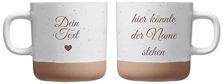 Dein Wunschtext als Gravur auf einer weißen Keramik Tasse mit 360ml - spülmaschinenfest - groß - Design (Beidseitige Gravur)