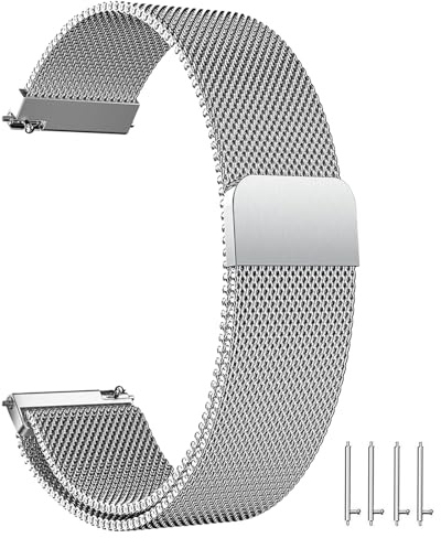 ANDOFUZH Edelstahl Mesh Uhrenarmband, 14mm 16mm 18mm 20mm 22mm 24mm Magnetverschluss Smartwatch Schnellverschluss Metall Ersatz Armband für Damen Herren Watch Uhren Ersatzband (Silber, 18mm)